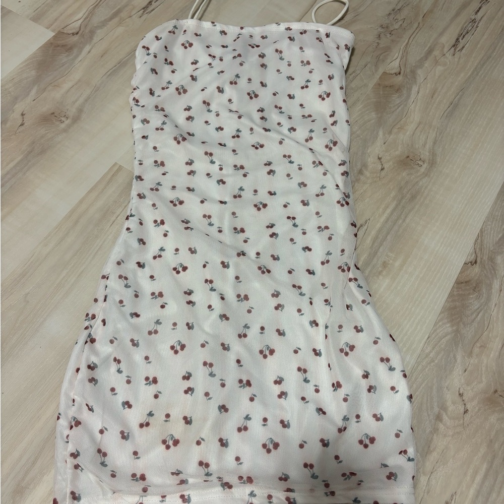 J for Justify White Mini Cherry Print Dress